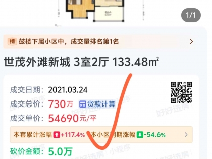 730万跌到272万，世茂外滩这一套跌的也太狠了吧？