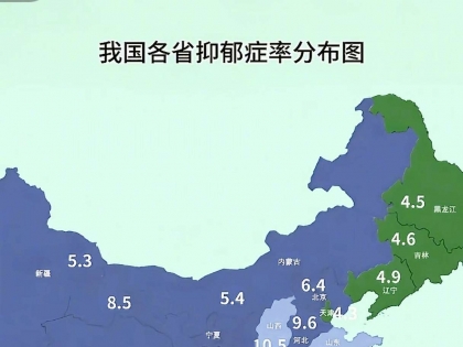 中国各省抑郁症率分布图