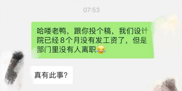 网友：某设计院连续8个月不发工资但没人离职 ​​​
